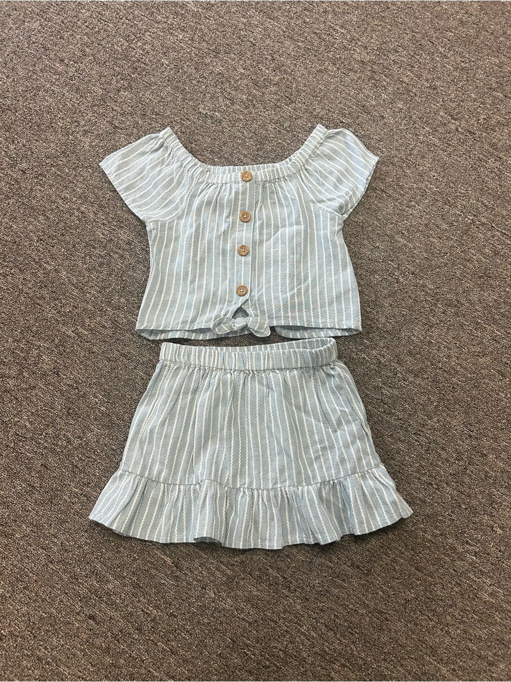 Joie Light Blue & White Striped Girls Two-Piece Skirt Set
